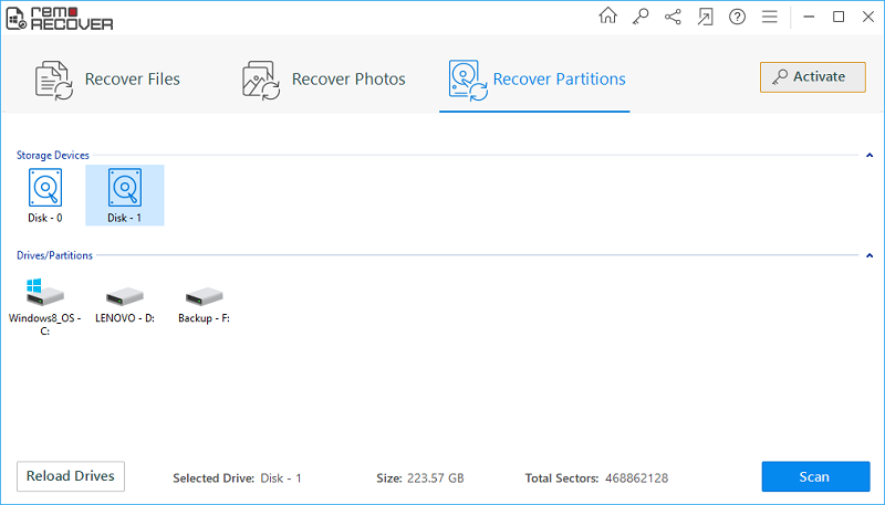 Recover Hard Drive Partition - Main Window